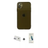 MARSİLYAN™- iPhone 12 Kılıf Ahenk Doku - Şeffaf Pasifik Cam Ekran Koruyucu + Rainbow Kamera Lens Koruma Cam - MR
