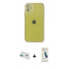 MARSİLYAN™- iPhone 12 Kılıf Ahenk Doku - Şeffaf Pasifik Cam Ekran Koruyucu + Rainbow Kamera Lens Koruma Cam - YL