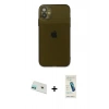 MARSİLYAN™- iPhone 12 Kılıf Ahenk Doku - Şeffaf Pasifik Cam Ekran Koruyucu + Rainbow Kamera Lens Koruma Cam - YL