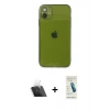 MARSİLYAN™- iPhone 12 Kılıf Ahenk Doku - Şeffaf Pasifik Cam Ekran Koruyucu + Kamera Lens Koruma Cam - SF