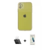 MARSİLYAN™- iPhone 12 Kılıf Ahenk Doku - Şeffaf Pasifik Cam Ekran Koruyucu + Kamera Lens Koruma Cam - SF