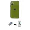 MARSİLYAN™- iPhone 12 Kılıf Ahenk Doku - Şeffaf Pasifik Cam Ekran Koruyucu + Shine Kamera Lens Koruma Cam - GI