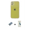 MARSİLYAN™- iPhone 12 Kılıf Ahenk Doku - Şeffaf Pasifik Cam Ekran Koruyucu + Shine Kamera Lens Koruma Cam - GI