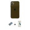 MARSİLYAN™- iPhone 12 Kılıf Ahenk Doku - Şeffaf Pasifik Cam Ekran Koruyucu + Shine Kamera Lens Koruma Cam - GI