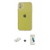 MARSİLYAN™- iPhone 12 Kılıf Ahenk Doku - Şeffaf Pasifik Cam Ekran Koruyucu + Renkli Kamera Lens Koruma Cam - YL