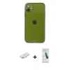 MARSİLYAN™- iPhone 12 Kılıf Ahenk Doku - Şeffaf Pasifik Cam Ekran Koruyucu + Renkli Kamera Lens Koruma Cam - YL