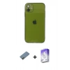 MARSİLYAN™- iPhone 12 Kılıf Ahenk Doku - Siyah Bilvis 5in1 3D Magic Cam Ekran Koruyucu + Shine Kamera Lens Koruma Cam - GD
