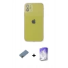 MARSİLYAN™- iPhone 12 Kılıf Ahenk Doku - Siyah Bilvis 5in1 3D Magic Cam Ekran Koruyucu + Shine Kamera Lens Koruma Cam - GD