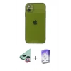 MARSİLYAN™- iPhone 12 Kılıf Ahenk Doku - Siyah Bilvis 5in1 3D Magic Cam Ekran Koruyucu + Raze Metal Kamera Lens - KI