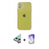 MARSİLYAN™- iPhone 12 Kılıf Ahenk Doku - Siyah Bilvis 5in1 3D Magic Cam Ekran Koruyucu + Raze Metal Kamera Lens - KI