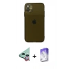 MARSİLYAN™- iPhone 12 Kılıf Ahenk Doku - Siyah Bilvis 5in1 3D Magic Cam Ekran Koruyucu + Raze Metal Kamera Lens - KI