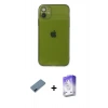 MARSİLYAN™- iPhone 12 Kılıf Ahenk Doku - Siyah Bilvis 5in1 3D Magic Cam Ekran Koruyucu + Metal Kamera Lens Koruma Cam - MI