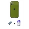MARSİLYAN™- iPhone 12 Kılıf Ahenk Doku - Siyah Bilvis 5in1 3D Magic Cam Ekran Koruyucu + Metal Kamera Lens Koruma Cam - AKYL