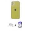 MARSİLYAN™- iPhone 12 Kılıf Ahenk Doku - Siyah Bilvis 5in1 3D Magic Cam Ekran Koruyucu + Rainbow Kamera Lens Koruma Cam - MR