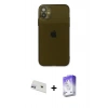 MARSİLYAN™- iPhone 12 Kılıf Ahenk Doku - Siyah Bilvis 5in1 3D Magic Cam Ekran Koruyucu + Rainbow Kamera Lens Koruma Cam - MR