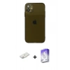 MARSİLYAN™- iPhone 12 Kılıf Ahenk Doku - Siyah Bilvis 5in1 3D Magic Cam Ekran Koruyucu + Renkli Kamera Lens Koruma Cam - PE