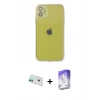 MARSİLYAN™- iPhone 12 Kılıf Ahenk Doku - Siyah Bilvis 5in1 3D Magic Cam Ekran Koruyucu + Rainbow Kamera Lens Koruma Cam - YL