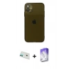 MARSİLYAN™- iPhone 12 Kılıf Ahenk Doku - Siyah Bilvis 5in1 3D Magic Cam Ekran Koruyucu + Rainbow Kamera Lens Koruma Cam - YL