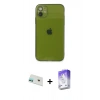 MARSİLYAN™- iPhone 12 Kılıf Ahenk Doku - Siyah Bilvis 5in1 3D Magic Cam Ekran Koruyucu + Rainbow Kamera Lens Koruma Cam - YL