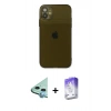 MARSİLYAN™- iPhone 12 Kılıf Ahenk Doku - Siyah Bilvis 5in1 3D Magic Cam Ekran Koruyucu + Raze Metal Kamera Lens - MI