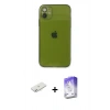 MARSİLYAN™- iPhone 12 Kılıf Ahenk Doku - Siyah Bilvis 5in1 3D Magic Cam Ekran Koruyucu + Renkli Kamera Lens Koruma Cam - SI