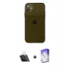 MARSİLYAN™- iPhone 12 Kılıf Ahenk Doku - Siyah Bilvis 5in1 3D Magic Cam Ekran Koruyucu + Kamera Lens Koruma Cam - SF