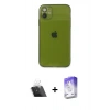 MARSİLYAN™- iPhone 12 Kılıf Ahenk Doku - Siyah Bilvis 5in1 3D Magic Cam Ekran Koruyucu + Kamera Lens Koruma Cam - SF