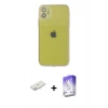 MARSİLYAN™- iPhone 12 Kılıf Ahenk Doku - Siyah Bilvis 5in1 3D Magic Cam Ekran Koruyucu + Renkli Kamera Lens Koruma Cam - YL