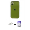 MARSİLYAN™- iPhone 12 Kılıf Ahenk Doku - Siyah Bilvis 5in1 3D Magic Cam Ekran Koruyucu + Renkli Kamera Lens Koruma Cam - YL