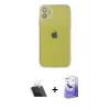 MARSİLYAN™- iPhone 12 Kılıf Ahenk Doku - Siyah Bilvis 5in1 5D Magic Hayalet Cam Ekran Koruyucu + Kamera Lens Koruma Cam - SF