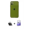 MARSİLYAN™- iPhone 12 Kılıf Ahenk Doku - Siyah Bilvis 5in1 5D Magic Hayalet Cam Ekran Koruyucu + Kamera Lens Koruma Cam - SF