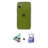 MARSİLYAN™- iPhone 12 Kılıf Ahenk Doku - Siyah Bilvis 5in1 5D Magic Hayalet Cam Ekran Koruyucu + Raze Metal Kamera Lens - KI