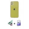 MARSİLYAN™- iPhone 12 Kılıf Ahenk Doku - Siyah Bilvis 5in1 5D Magic Hayalet Cam Ekran Koruyucu + Raze Metal Kamera Lens - KI