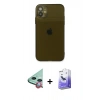 MARSİLYAN™- iPhone 12 Kılıf Ahenk Doku - Siyah Bilvis 5in1 5D Magic Hayalet Cam Ekran Koruyucu + Raze Metal Kamera Lens - KI