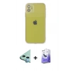 MARSİLYAN™- iPhone 12 Kılıf Ahenk Doku - Siyah Bilvis 5in1 5D Magic Hayalet Cam Ekran Koruyucu + Raze Metal Kamera Lens - MI