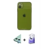 MARSİLYAN™- iPhone 12 Kılıf Ahenk Doku - Siyah Bilvis 5in1 5D Magic Hayalet Cam Ekran Koruyucu + Raze Metal Kamera Lens - MI