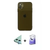 MARSİLYAN™- iPhone 12 Kılıf Ahenk Doku - Siyah Bilvis 5in1 5D Magic Hayalet Cam Ekran Koruyucu + Raze Metal Kamera Lens - MI