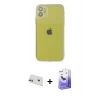 MARSİLYAN™- iPhone 12 Kılıf Ahenk Doku - Siyah Bilvis 5in1 5D Magic Hayalet Cam Ekran Koruyucu + Rainbow Kamera Lens Koruma Cam - MR