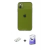 MARSİLYAN™- iPhone 12 Kılıf Ahenk Doku - Siyah Bilvis 5in1 5D Magic Hayalet Cam Ekran Koruyucu + Renkli Kamera Lens Koruma Cam - SI