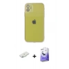 MARSİLYAN™- iPhone 12 Kılıf Ahenk Doku - Siyah Bilvis 5in1 5D Magic Hayalet Cam Ekran Koruyucu + Renkli Kamera Lens Koruma Cam - SI