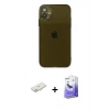 MARSİLYAN™- iPhone 12 Kılıf Ahenk Doku - Siyah Bilvis 5in1 5D Magic Hayalet Cam Ekran Koruyucu + Renkli Kamera Lens Koruma Cam - YL