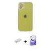 MARSİLYAN™- iPhone 12 Kılıf Ahenk Doku - Siyah Bilvis 5in1 5D Magic Hayalet Cam Ekran Koruyucu + Renkli Kamera Lens Koruma Cam - YL