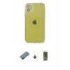MARSİLYAN™- iPhone 12 Kılıf Ahenk Doku - Siyah Joko Magic 5D Hayalet Cam + Shine Kamera Lens Koruma Cam - GD