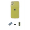 MARSİLYAN™- iPhone 12 Kılıf Ahenk Doku - Siyah Joko Magic 5D Hayalet Cam + Metal Kamera Lens Koruma Cam - KI