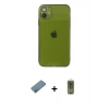 MARSİLYAN™- iPhone 12 Kılıf Ahenk Doku - Siyah Joko Magic 5D Hayalet Cam + Mavi Shine Kamera Lens Koruma Cam