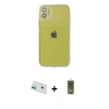 MARSİLYAN™- iPhone 12 Kılıf Ahenk Doku - Siyah Joko Magic 5D Hayalet Cam + Rainbow Kamera Lens Koruma Cam - YL