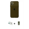 MARSİLYAN™- iPhone 12 Kılıf Ahenk Doku - Siyah Joko Magic 5D Hayalet Cam + Rainbow Kamera Lens Koruma Cam - YL