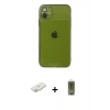 MARSİLYAN™- iPhone 12 Kılıf Ahenk Doku - Siyah Joko Magic 5D Hayalet Cam + Renkli Kamera Lens Koruma Cam - SI