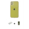 MARSİLYAN™- iPhone 12 Kılıf Ahenk Doku - Siyah Joko Magic 5D Hayalet Cam + Renkli Kamera Lens Koruma Cam - SI