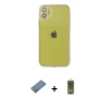 MARSİLYAN™- iPhone 12 Kılıf Ahenk Doku - Siyah Joko Magic 5D Hayalet Cam + Shine Kamera Lens Koruma Cam - GS